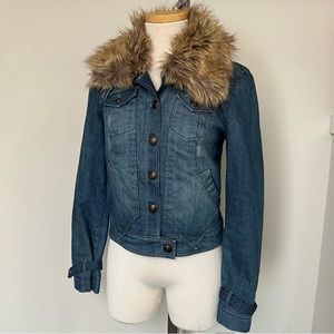 Armani Exchange Denim Jean Jacket Faux Fur Collar Size Small